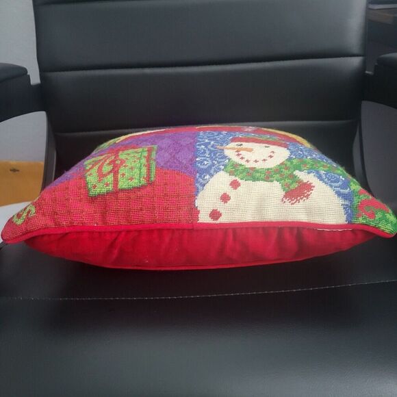 Christmas Holiday Needlepoint pillow red santa snowman candy cane present happy - Picture 2 of 12